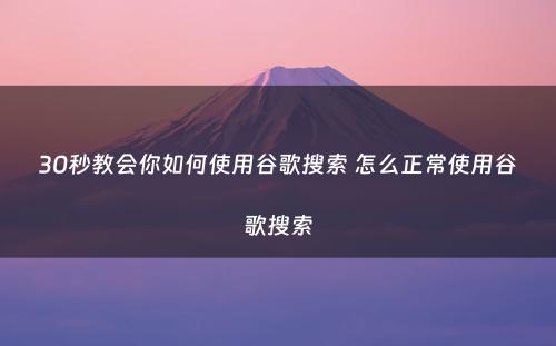 30秒教会你如何使用谷歌搜索 怎么正常使用谷歌搜索