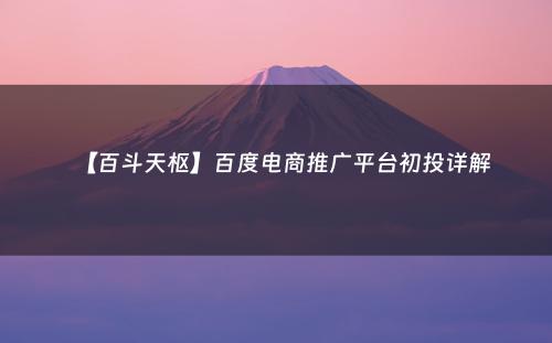 【百斗天枢】百度电商推广平台初投详解