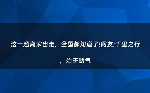 这一趟离家出走，全国都知道了!网友:千里之行，始于赌气