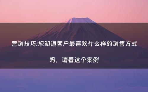 营销技巧:您知道客户最喜欢什么样的销售方式吗，请看这个案例