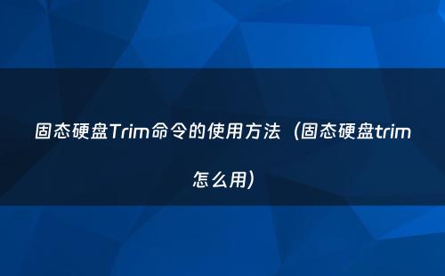 固态硬盘Trim命令的使用方法（固态硬盘trim怎么用）